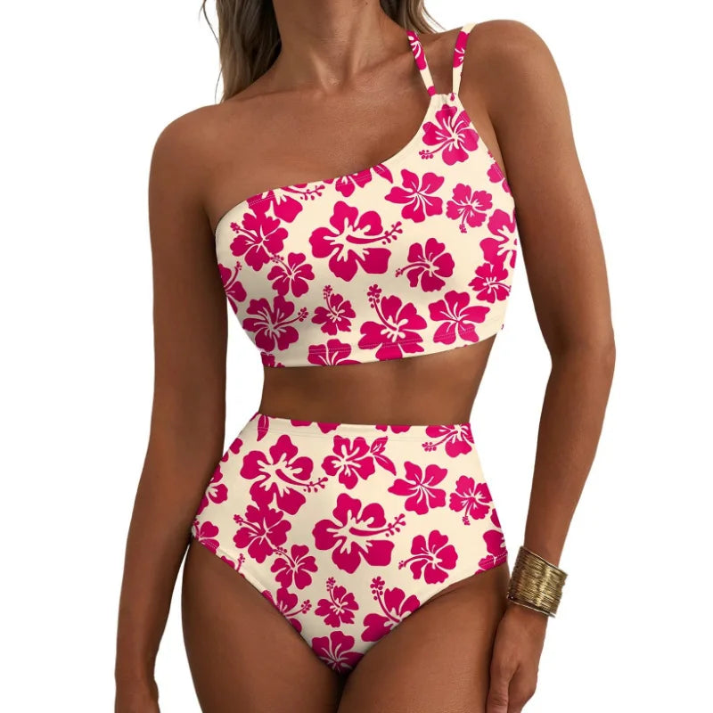 Women Sexy High Waist Split Swimsuit Lace Up Floral Bikini Set Summer Two-piece Beachwear Bathing Suit Thong Biquinis
