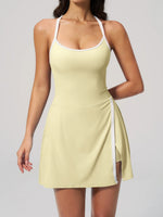 Naked Women's Tennis Dresses for Women Breathable Back Hollowed Out Sleeveless Mini Dress Built in Shorts Tight Sports Skirt