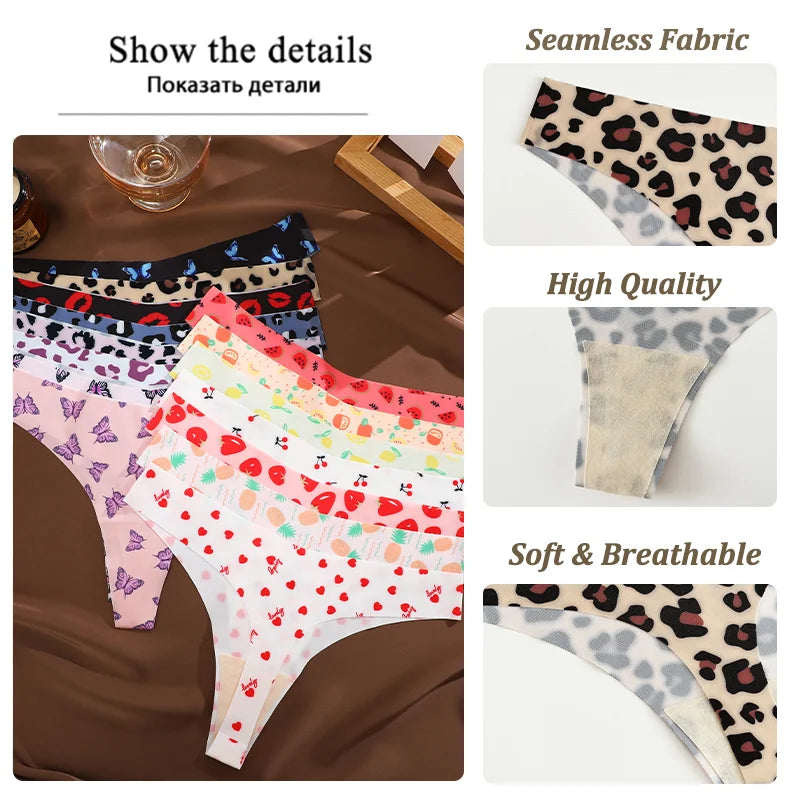5Pcs Women G-string Seamless Sweet Fruit Thongs Low-waist Panties Ladies Soft Cute Thongs Female S-XL T-Back Panties Underwear