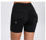 Women's Peach Lifting Yoga Shorts - High Waisted Stretchy Workout Shorts with Button Quick-Dry Tummy Control for Running Fitness