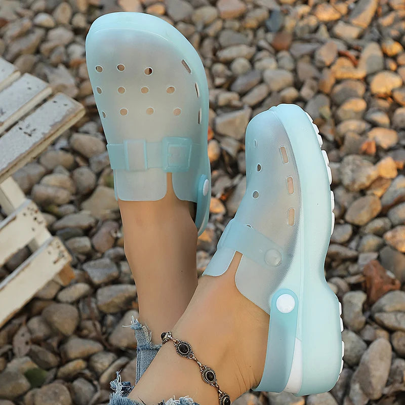 Jelly Color Platform Clogs Sandals Women 2026 Summer Thick Bottom Non Slip Beach Sandles Woman Breathable Slip On Garden Shoes