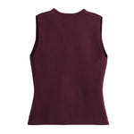 Foridol Gold Button Knitted Tank Top Women Autumn Winter Burgundy Short Vest Sleeveless V Neck Chic New Fashion Tops