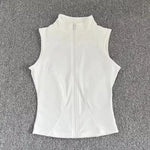 Women's Slim Fit Sport Sleeveless Top Quick Dry Elastic Stand Collar Yoga Fitness Clothing Summer Zipper