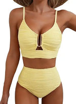 Women's New Swimsuit Bikini Set Fashion Sexy V-neck Hollow Swimsuit High Waist Textured Ruffled Swimsuit Women's Bikini Women