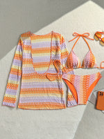 DEKA Women Swimwear With Long Sleeve Cover Up Printed Bikini Female Swimsuit Three-Pieces Bikini Set Bather Bathing Suit Swim