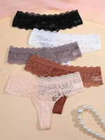 5Pcs Lace Sexy Thongs Women Low-Rise Briefs Sexy Soft Ladies Underwear Trendy Floral Underpants Female Flowery Panty Lingerie