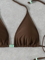 Sexy Coffee Bikini Set Women Pearls Strap Push Up Bandage Thong Swimsuit 2025 Brazilian Summer Bathing Suit Micro Swimwear