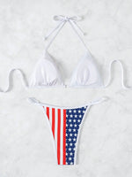 Women's USA Flag Print Triangle Bikini Set, Halter Neck Two Piece Swimsuit for Beach & Patriotic Holidays