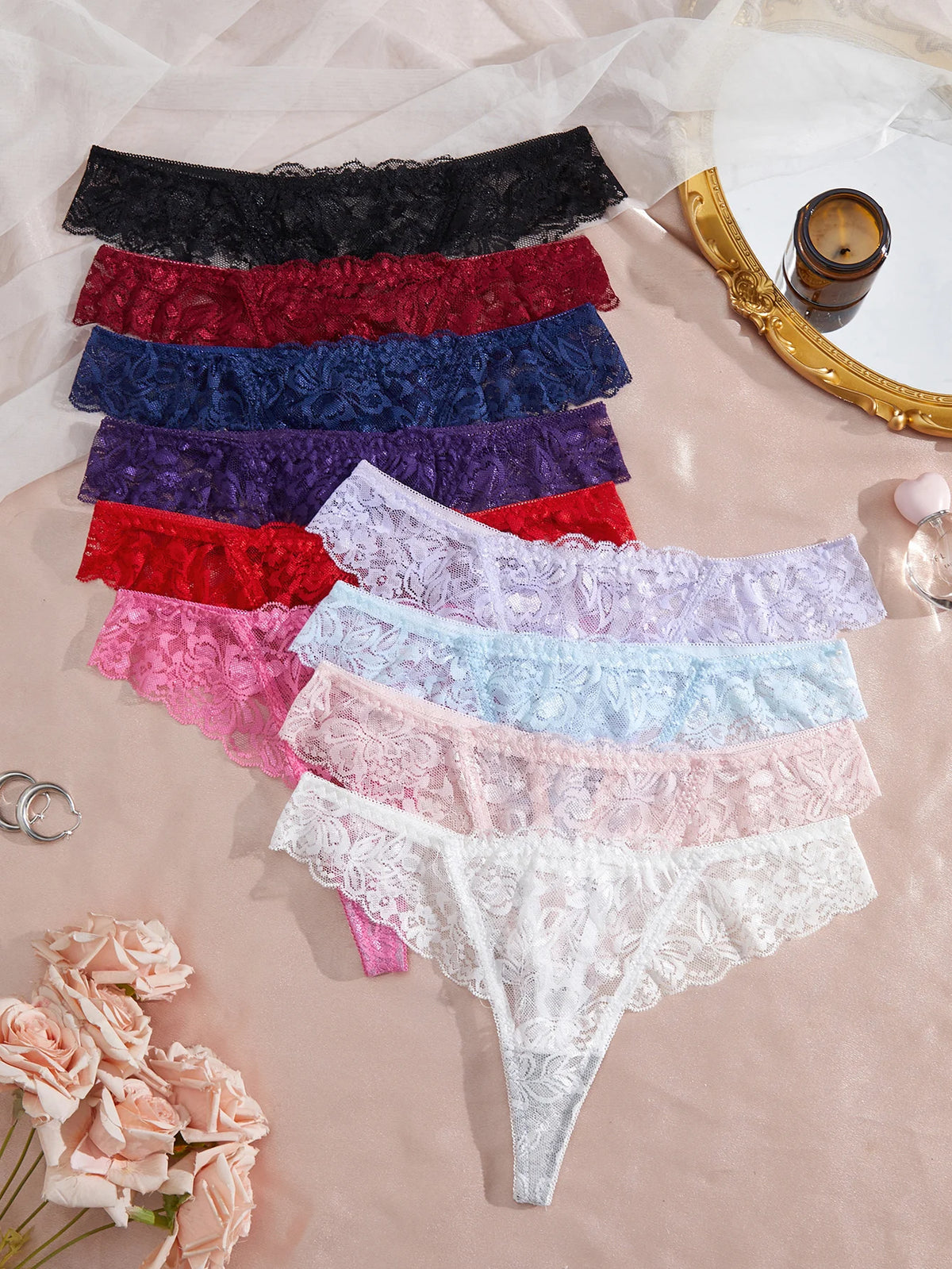 10Pcs/Set Women Lace Panties Sexy Low Waist Thong Hollow Out Soft Breathable Lingerie Female Underwear XS-L