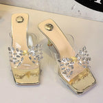 BIGTREE New Crystal Slippers Shoes Women Fine High Heels Transparent Sandals Female Slippers Sexy Outside Beaded Beach Shoes
