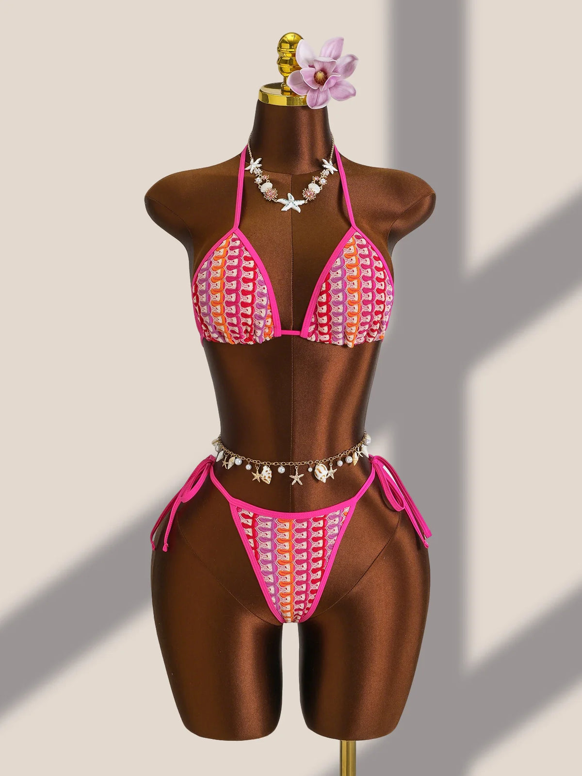 Sexy Colorful Striped Bikini Set Women Push Up Bra Thong Swimsuit 2026 Summer Bathing Suit Beach Mesh Cover Up 3 Piece Swimwear