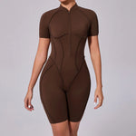 Summer Zipper Short Sleeve Yoga Jumpsuit Women Outerwear Sports Fitness Hip-lifting Backless One-piece Workout Gym Tracksutis