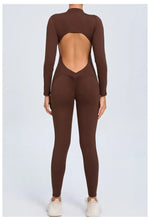 Women's Seamless Yoga Bodysuit Long Sleeve Zipper & Back Cutout Naked Feeling Quick-Dry Running Fitness Workout Jumpsuit
