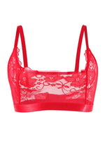 1pcs Red Sheer Floral Lace Wire-Free No Pad Bra Underwear Adjustable Strap Unlined Brassiere Sexy Lingerie Elegant Women's Bras