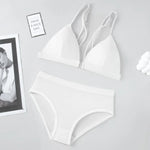 Women Front Closure Bra Set Silky Sexy Lingerie Low Waist Panties Female Push Up Bra Wireless Brassiere Seamless Underwear