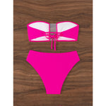 Sexy Bandeau Sheer Female Swimsuit High Waist Bikini Women Swimwear Two-pieces Bikini set Padded Bather Bathing Suit Swim K7063