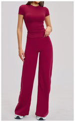 Yoga Set 2 Pieces Women Fitness Sportswear Gym Loose wide-leg pants Long-sleeved T-shirt Sports Crop Tops Tracksuit Workout Wear