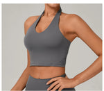 Women Fitness Sports Bra Halter Top High Support Push-up Open Back Gym Bra Shockproof Running Fitness Yoga Workout Underwear