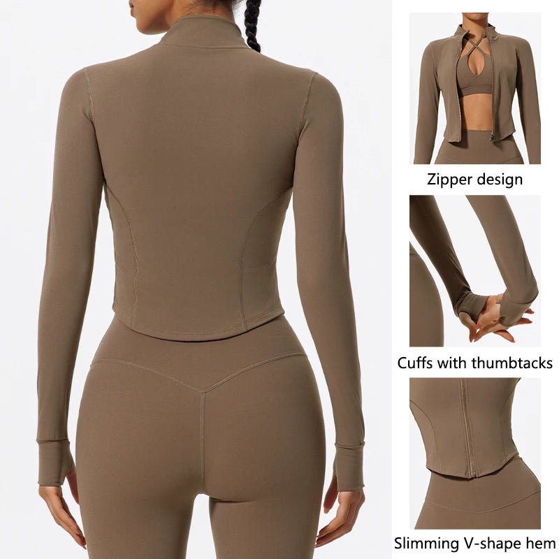 Hearuisavy Summer Ultra-Soft Fabrics Tight Sports Jackets Women Zipper Gym Yoga Clothes Female Quick-Dry Long Sleeve Sportswear