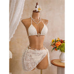 New Leaves Printed Halter Bikini Suit Female Swimsuit Women Swimwear Bather Bathing Suit Swim Three-Pieces Bikini Set