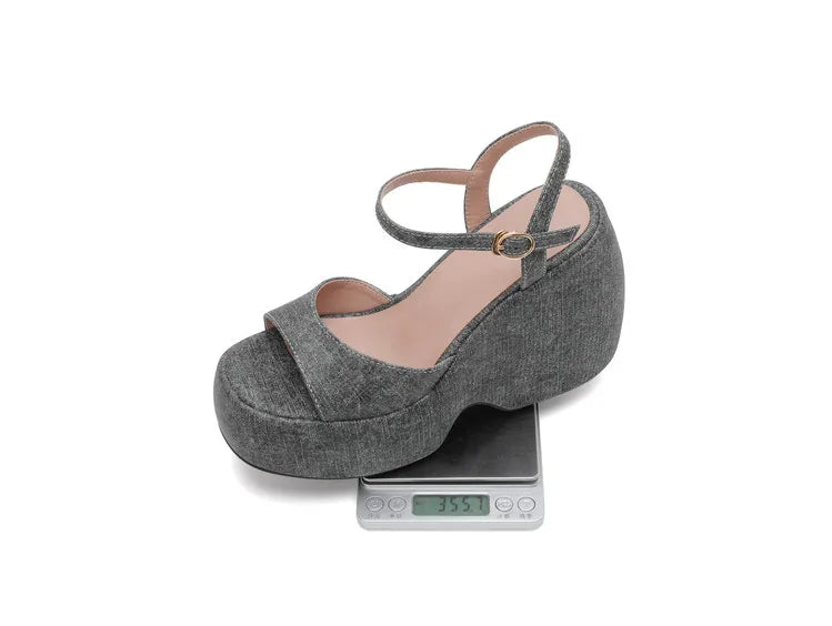 2025 New Summer Women High Heel Shoes Platform Square High Heel Ladies Sandals PU Leather Open Toe Buckle Dress Women Shoes
