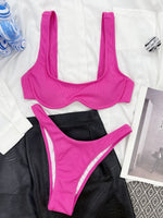 DEKA Women Solid Bikini Set Triangle Brazilian Neon Pink Swimwear Bandage Backless Two Pieces Swimsuit Beachwear Biquini