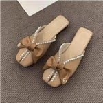 Pearl Slides With Bow Woman Slippers New Collection Original Style Shoes for Women Unique Waterproof Chic and Elegant