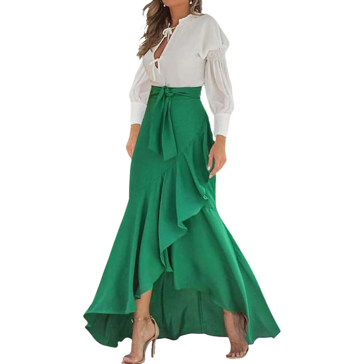 Irregular Ruffle Hem Sexy Skirt For Women Elegant Summer Wrapped Hip Fishtail Skirt High Waistband Solid Color Flowy Skirt