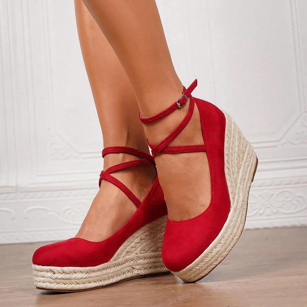 2025 Comfy Walk Big Size 43 Summer Bohemian Espadrilles Platform Pumps Cross Strap Chunky High Heels Wedges Shoes Women