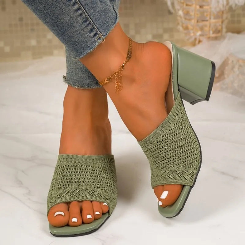 Plus-size Women's Kitten Heel Sandals and Slippers Summer New Flying Weave Fashion Flip-flops