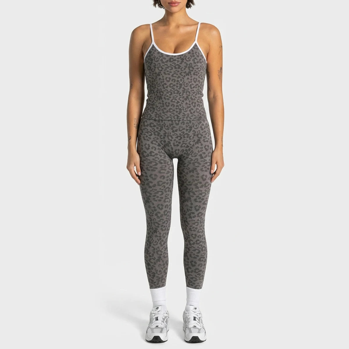 2Pcs Women Leopard Print Yoga Outfit Adjustable Strap Camisole Top High Waist Stretch Leggings Sports Pilates Workout Suit
