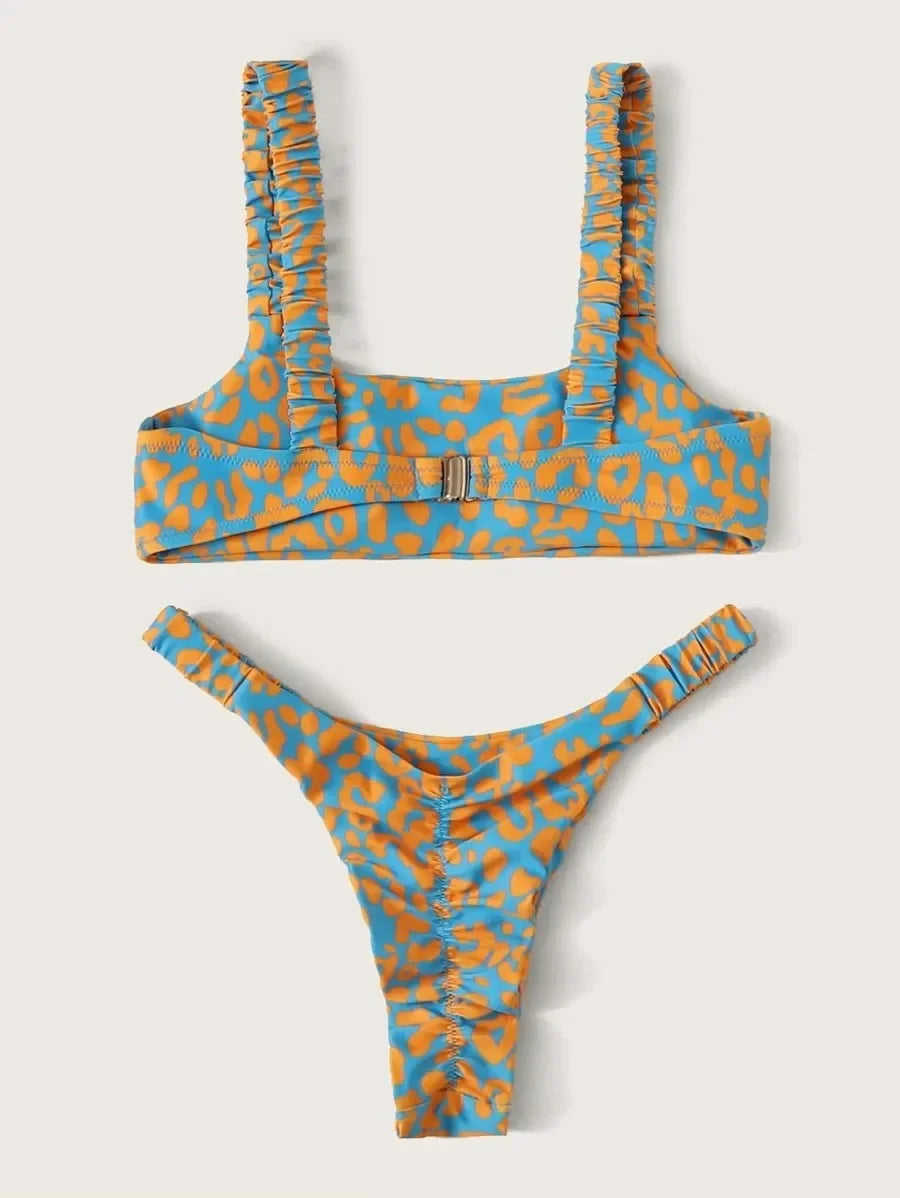 Sexy Micro Bikini Women Orange Leopard Print Push Up Padded Thong Swimsuit Female Cut Out Bathing Suit Swimwear Biquini