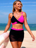 Green Patchwork Bikini Set 2026 Women Pleate Cross Push Up High Waist Swimsuit Tankini Beach Bathing Suit Skirt 3 Piece Swimwear