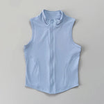 Summer Stand-Up Collar Zipper Sleeveless Vest Women'S Elastic Slim Fit, Quick-Drying, Fitness, Outdoor Sports, Versatile Top