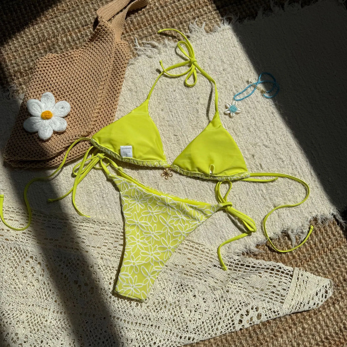 Sexy Pink Mesh Flower Bikini Set Women Halter Push Up Bra Bandage Triangle Swimsuit 2025 Summer Bathing Suit Vacation Swimwear