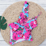 Sexy Ruffle Shoulder Swimsuit V-Neck Swimwear Women Backless Push Up Bathing SuitBeach Wear 2024 Female Swimming Suit