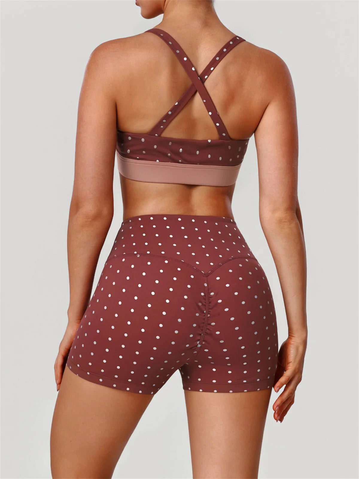Summer Red Polka Dot Print Yoga Sets Women V Neck Shockproof Sports Bra High Elasticity Hip Lifting Shorts Running Fitness Suits