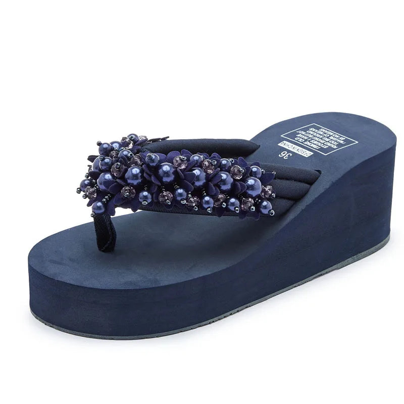 Big Size 42 Fashion Flip Flops For Women Summer Wedges Shoes EVA Sole String Bead Female Indoor Beach Slippers Slip-on Sandals