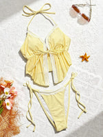 Sexy Triangle Bikini Set Women Yellow Lace Front Tie Push Up Crop Top Micro Swimsuit 2026 Summer Bathing Suit Holiday Swimwear