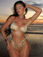 DEKA Ring Metallic Push Up Padded Bra Bathing Suit Beach Wear Women Sexy Thong Bikini Set Silver Gold Biquini Swimwear