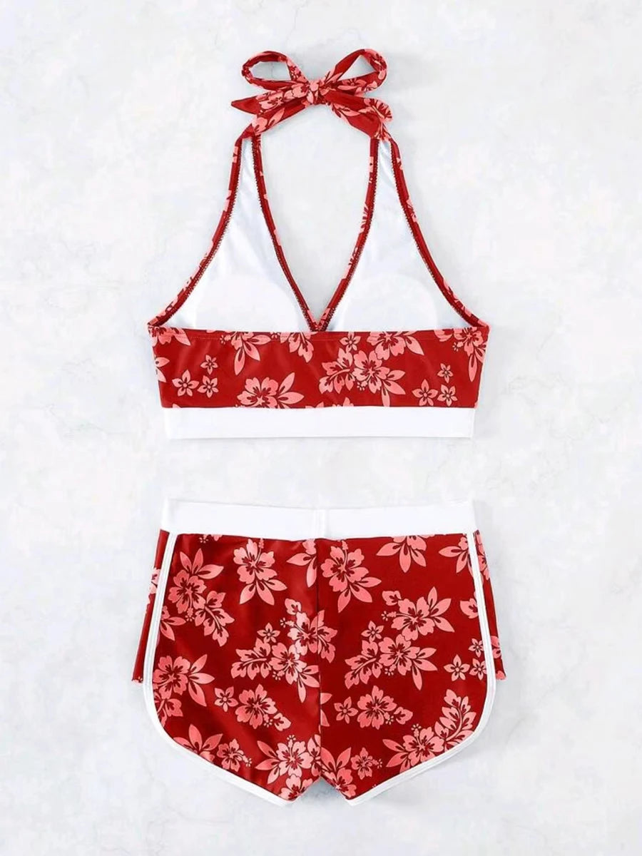 2026 Halter Sporty Bikinis Printed Swimsuit Women High Waist Shorts Swimwear Female Bathers Bathing Swimming Swim Suit Beachwear