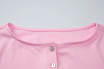 FDYOUI Pink T-shirts 2026 Summer Woman Clothes O-neck Single Breasted Cardigan Tops Female Short Sleeve Slim T Shirt Streetwear