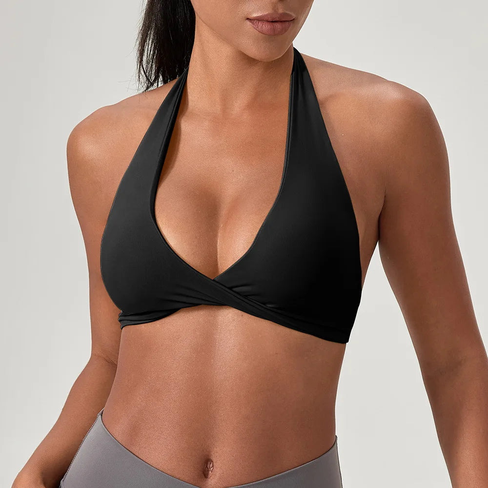 STOUREG Women's High Support Sports Bra Naked Sensation Push Up Backless Removable Pads Yoga Running Gym Tank Top