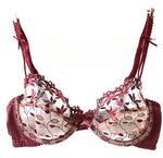 MOYISU Pure Desire Victoria Thin Bra Set Lace Mesh Red Beautiful Back Sex Underwear Hold Up with Underwire Transparent Bra Woman