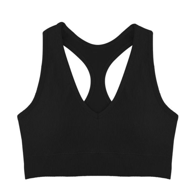 2Pcs/Set Women Deep V Neck Y-Back Padded Tank Bra Rib Cropped Tank Bralette Racerback Strap Daily Inner Top One Size Underwear