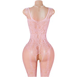 Pink Sexy Lingerie Mesh Bodystockings Teddy Crotchless Fishnet Hollow Open Bra Underwear Erotic Clothing Sexy Lace Bodysuit