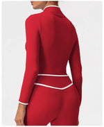 Women's Yoga Top Color-Block Zipper Stand Collar Bare Jacket Autumn Winter Outerwear Running Fitness Long Sleeve Coat