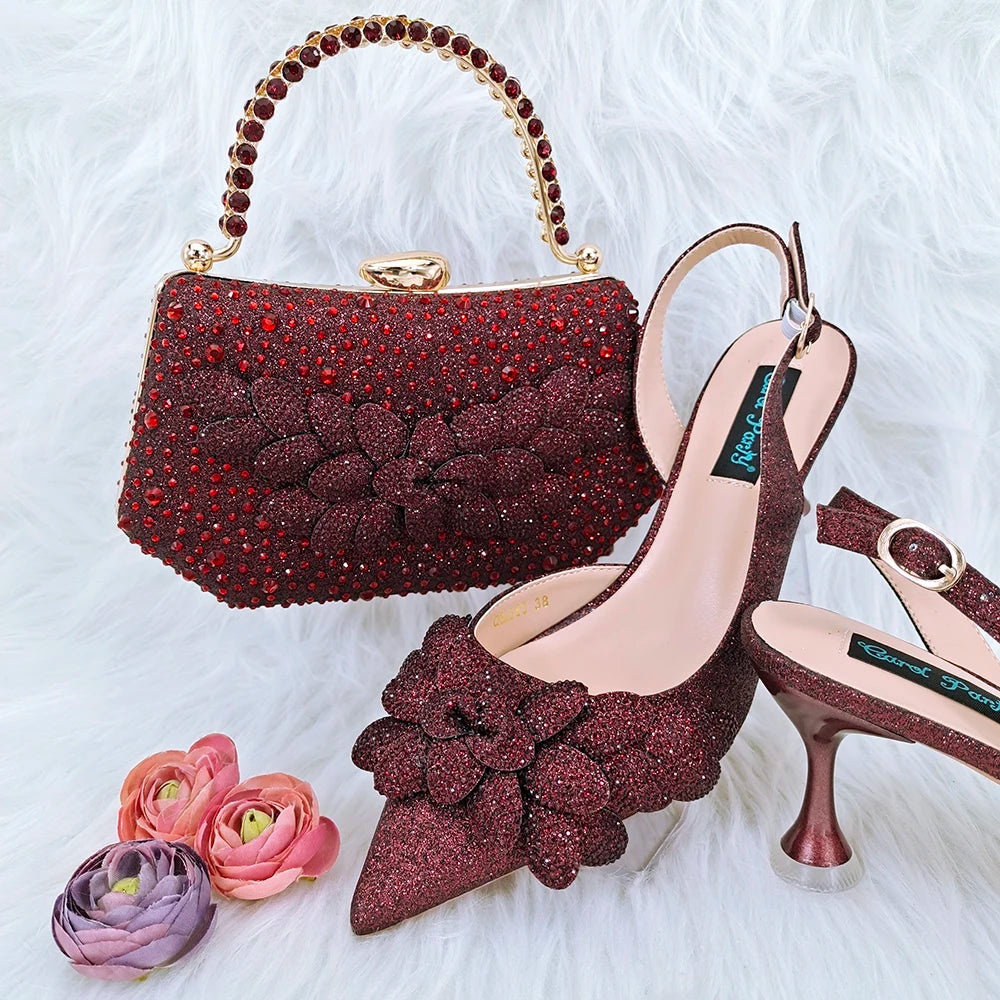 Doershow African fashion Italian Shoes And Bag Sets For Evening Party With Stones green Italian Handbags Match Bags! HFG1-3