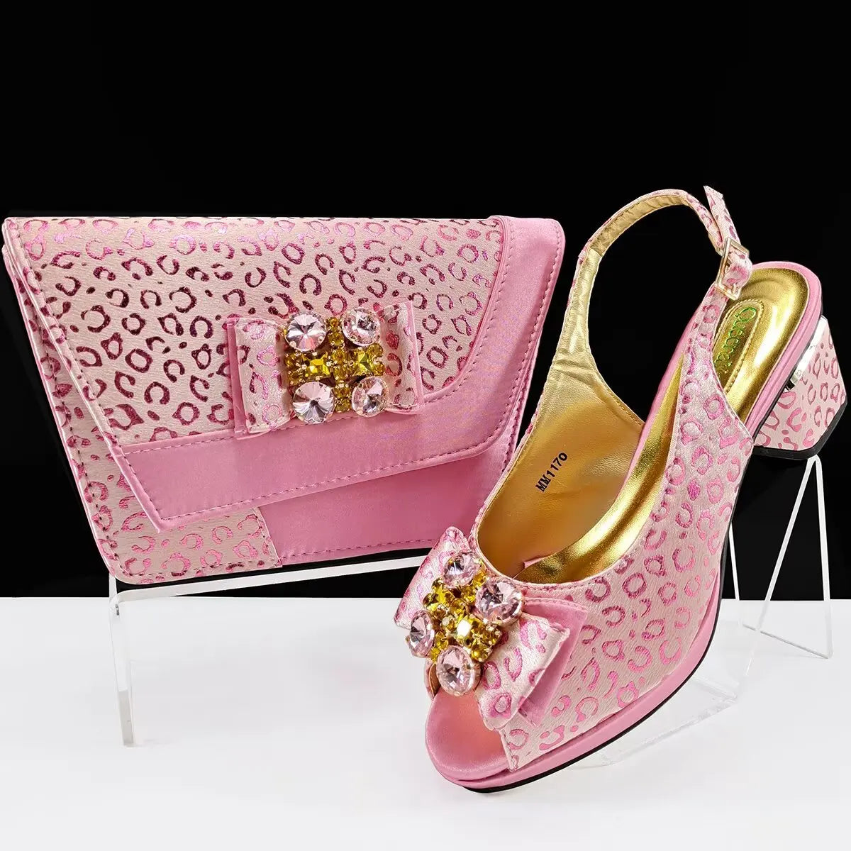 Doershow Italian green Shoes And Bag Sets For Evening Party With Stones Italian Leather Handbags Match Bags!1-1
