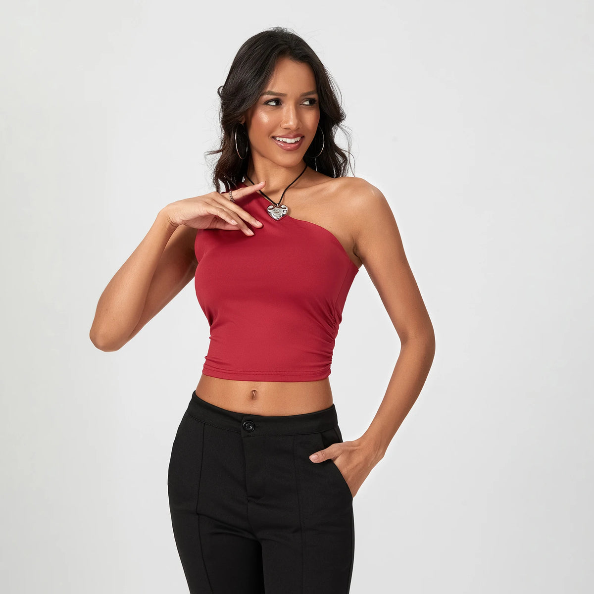 Women's One Shoulder Tank Tops Sleeveless Slim Fit Vest Solid Color Crop Tops Summer Shirts Streetwear